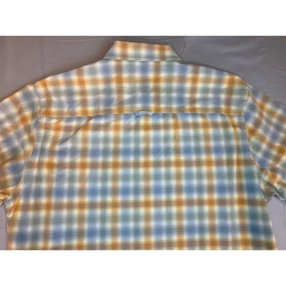 Pendleton Hiker Shirt Mens Large Blue Orange Plaid Excellent Short Sleeve Cotton